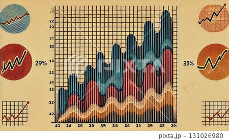 レトロトレンドグラフ - ボールドなリソグラフスタイル レトロトレンドグラフ - ボールドなリソグラフスタイル 131026980
