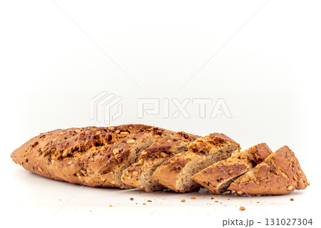 Flax Seed Bread on White Background Flax Seed Bread on White Background 131027304