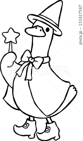 Halloween Silly Goose  Wizard Witch Cartoon Hand Drawn Outline doodle 131027587