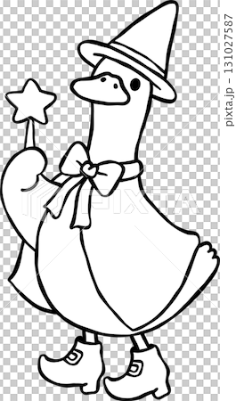 Halloween Silly Goose  Wizard Witch Cartoon Hand Drawn Outline doodle 131027587