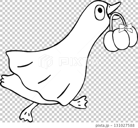 Halloween Silly Goose Ghost Sheet Cartoon Hand Drawn Outline doodle 131027588