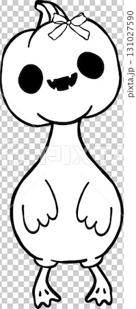 Halloween Silly Goose Pumpkin Head with a Bow  Cartoon Hand Drawn Outline doodle 131027590