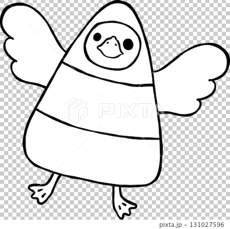 Halloween Silly Goose Wearing Candy Corn Costume Cartoon Hand Drawn Outline doodle 131027596