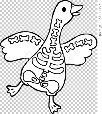 Halloween Silly Goose Skeleton Cartoon Hand Drawn Outline doodle 131027597