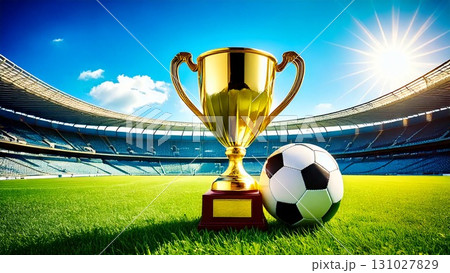 サッカー大会のイメージ トロフィー 背景素材 16:9サイズ AI生成素材 サッカー大会のイメージ トロフィー 背景素材 16:9サイズ AI生成素材 131027829