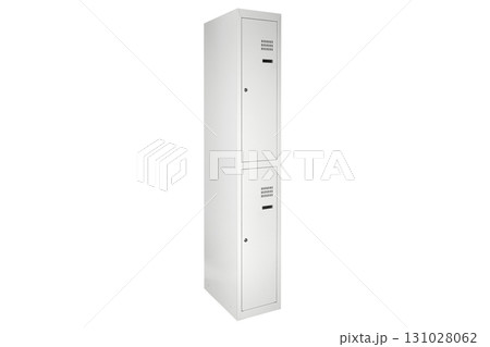 White lockers with silver numbers in bright interior. Change room metal box row White lockers with silver numbers in bright interior. Change room metal box row 131028062