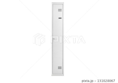 White lockers with silver numbers in bright interior. Change room metal box row 131028067