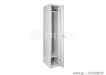 White lockers with silver numbers in bright interior. Change room metal box row White lockers with silver numbers in bright interior. Change room metal box row 131028070