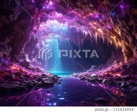 虹色の光が差し込む神秘的な紫の洞窟 虹色の光が差し込む神秘的な紫の洞窟 131028454