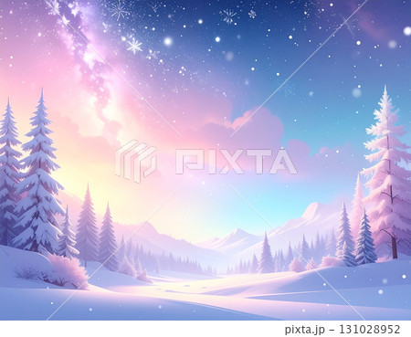 舞い降る雪の結晶が霞が買った幻想的な冬の山 舞い降る雪の結晶が霞が買った幻想的な冬の山 131028952