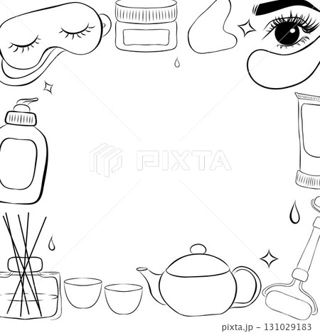 Cosmetic beauty and make up frame in thin line style vector Cosmetic beauty and make up frame in thin line style vector 131029183