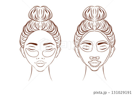 Vector illustration collection of female portraits with facial masks wrapped with hair towel 131029191