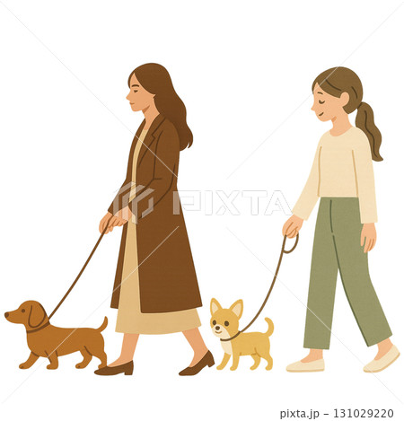 犬　ダックスフンド　チワワ　女性　暮らし　散歩　イラスト 131029220