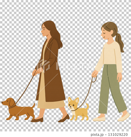 犬　ダックスフンド　チワワ　女性　暮らし　散歩　イラスト 131029220