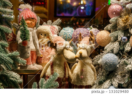 Christmas and New Year's toys in a store. Festive winter Christmas trade 131029480