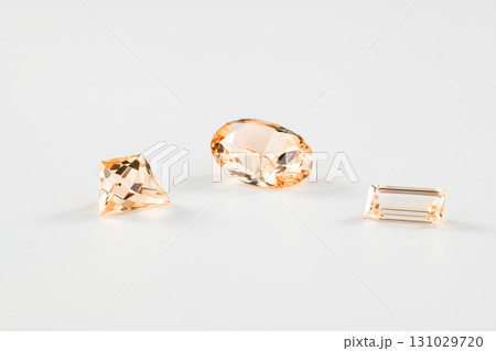 Three different shaped gems are displayed on a white background Three different shaped gems are displayed on a white background 131029720