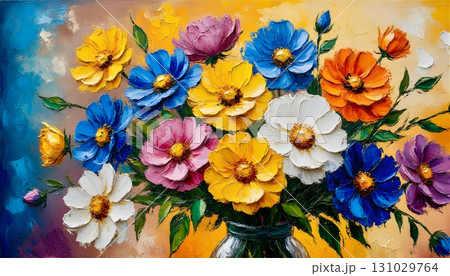beautiful flowers on wooden background 131029764