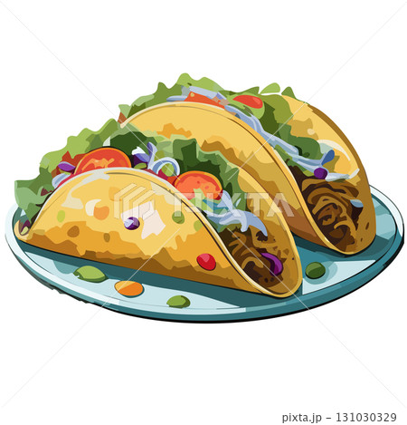 タコスのイラスト｜メキシコ料理・白背景 トマト 肉料理 グルメ アイコン 131030329