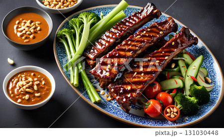grilled pork steak with vegetables 131030448