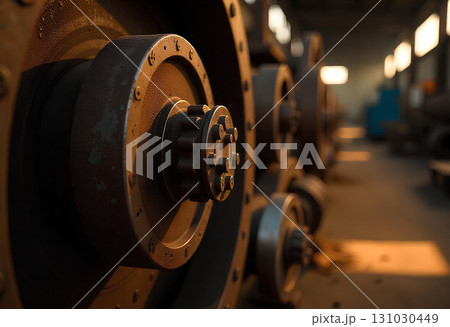 the wheel hub of a machine in a factory 131030449