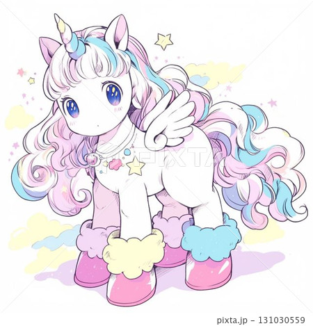 翼のあるカラフルユニコーンと星の世界 131030559