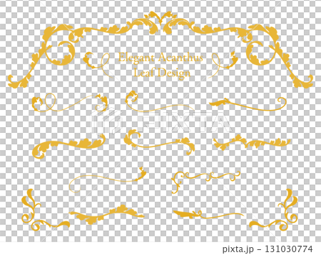 Antique acanthus pattern (elegant and luxurious plant motif) decorative heading and corner frame set 131030774