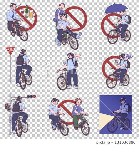 自転車の交通ルールのイラストセット 131030880