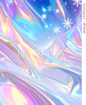 雪の結晶とオーロラカラーのホログラムが織りなす可愛さの中に豪華さも演出した背景 131031213