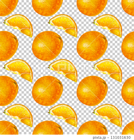 Seamless hand-drawn pattern with oranges, whole and in pieces. Watercolor illustration isolated on a white background. Botanical seamless background with bright fruits for packaging, wallpaper 131031630