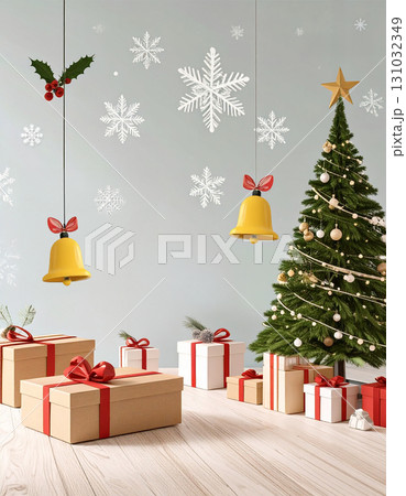 雪の結晶とクリスマスツリーやプレゼントボックスが彩るくすみカラー大人可愛い背景 雪の結晶とクリスマスツリーやプレゼントボックスが彩るくすみカラー大人可愛い背景 131032349