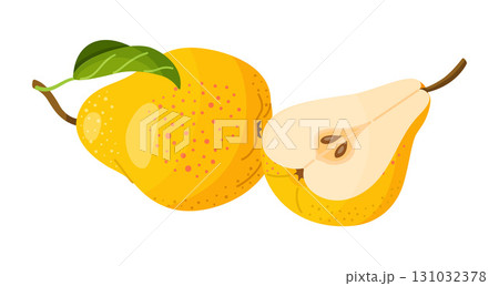 Yellow pears Whole and half. Fresh fruit. Modern flat style isolated on transparent background. 131032378