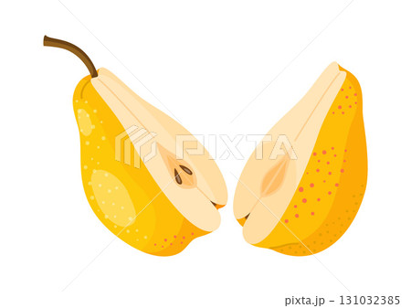 Yellow pear cut in half. two halves of pear. Fresh fruit. Modern flat style isolated Yellow pear cut in half. two halves of pear. Fresh fruit. Modern flat style isolated 131032385