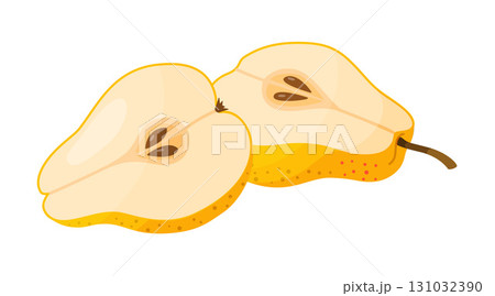 Yellow pear cut in half. two halves of pear. Fresh fruit. Modern flat style isolated 131032390