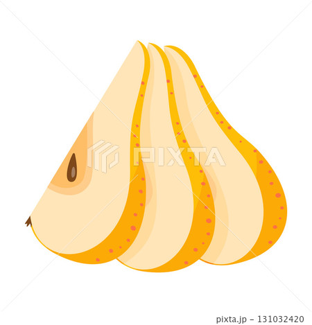 sliced ​​yellow pear. Pear slices cartoon icon. Hand drawn trendy flat style 131032420