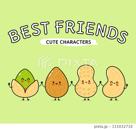 Cute cartoon nuts holding hands, representing friendship and best friends. Cute cartoon nuts holding hands, representing friendship and best friends. 131032718