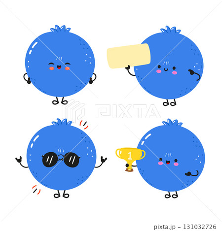 Cute cartoon blueberries with different expressions on white background. 131032726