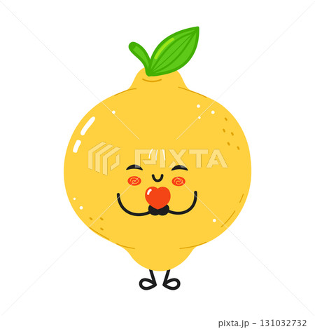 Cute cartoon lemon character holding a heart, expressing love and affection. Cute cartoon lemon character holding a heart, expressing love and affection. 131032732