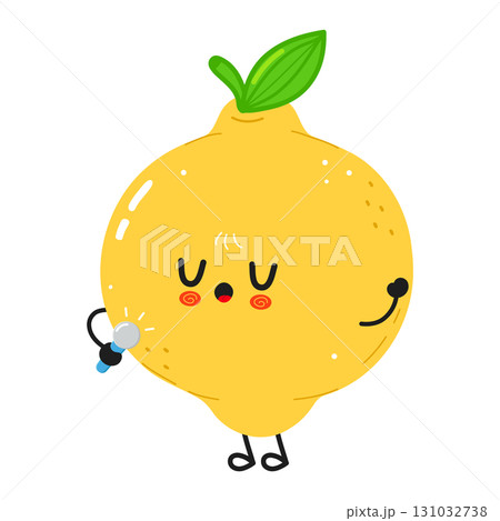 Cute singing lemon cartoon character with a microphone 131032738