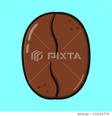 Cartoon coffee bean illustration on a bright blue background, perfect for cafe branding. Cartoon coffee bean illustration on a bright blue background, perfect for cafe branding. 131032774