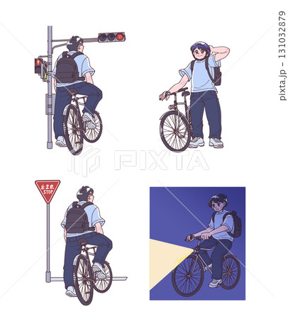 自転車の交通ルールのイラストセット 131032879
