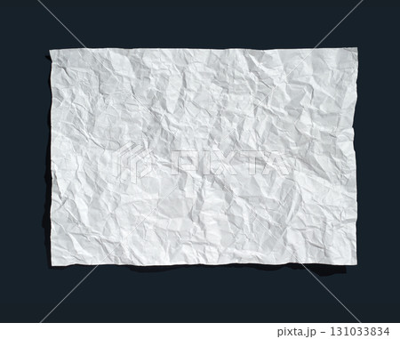 Crumpled white paper sheet on dark background displaying texture and shadows 131033834
