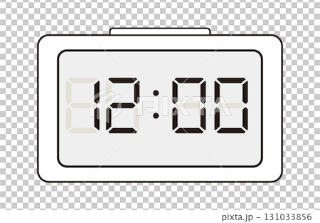 シンプルなデジタル時計のイラスト｜12時 131033856