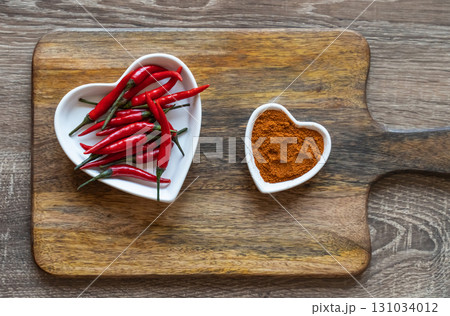 chili pepper fresh pod red and ground powder, spices for spiciness 131034012