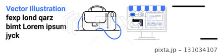 Business bag and Desktop with storefront, email icon, and web elements. Ideal for e-commerce, online shopping, education, digital marketing, business solutions, remote work, and tech startups Business bag and Desktop with storefront, email icon, and web elements. Ideal for e-commerce, online shopping, education, digital marketing, business solutions, remote work, and tech startups 131034107
