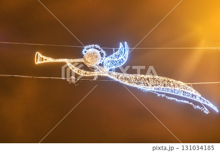 urban garland street angel, decoration bright christmas on the street 131034185