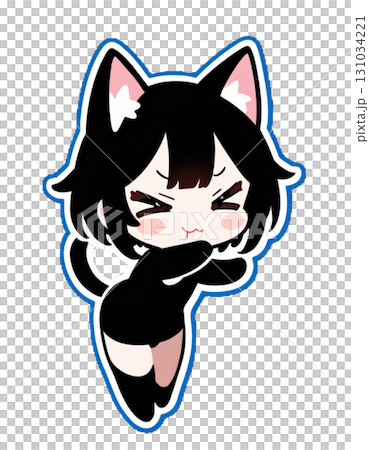 Illustration of a black cat girl with cat ears Illustration of a black cat girl with cat ears 131034221