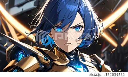 ボブヘアの青い目の美少女サイバーウーマンのイラスト 131034731