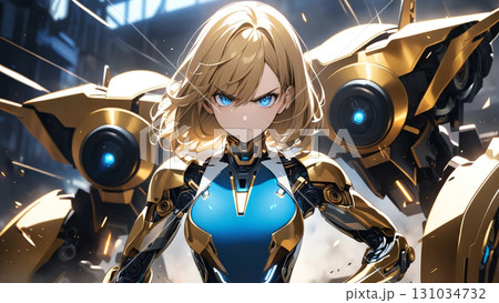 ボブヘアの青い目の美少女サイバーウーマンのイラスト 131034732