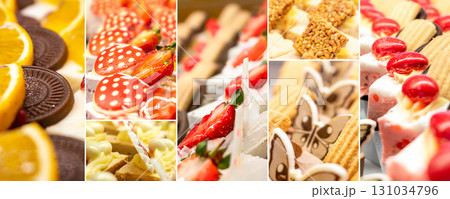 Food collage of pastries and Eastern sweets 131034796