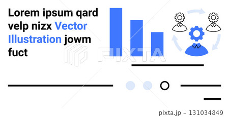 Bar chart, gear symbols, and abstract elements form a modern business and technology theme. Ideal for business analytics, technology integration, data representation, workflow, innovation 131034849